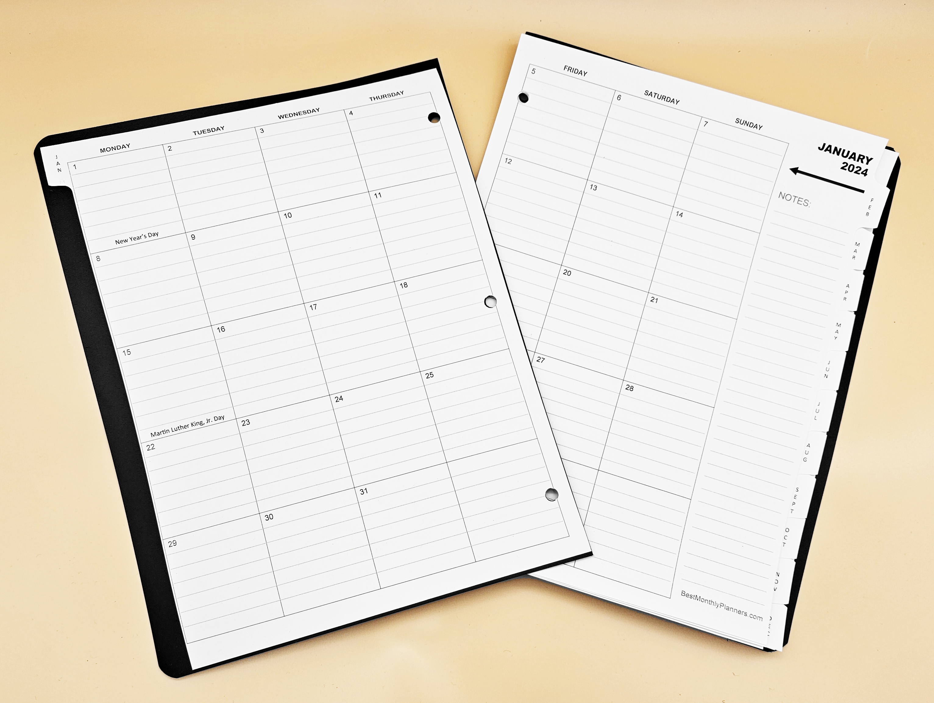 Best Monthly Planners Organizational Calendar - Open Page View of a Spiral Bound Planning Calendar