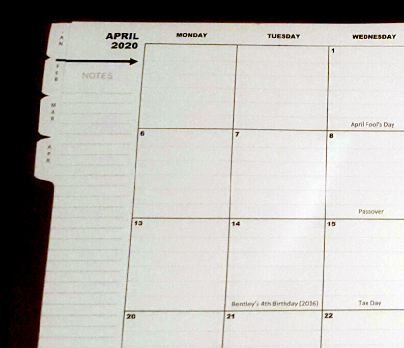The Monthly Planning Calendar bends and flips to keep it flat and easy to write on anywhere.  You can, also, put a clear cover on the front to show off pictures of your family, group, or business logo.