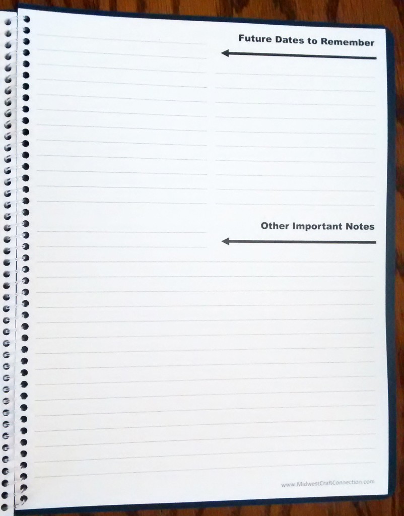 Extra Sections for Writing in Future Dates and Other Useful Information.