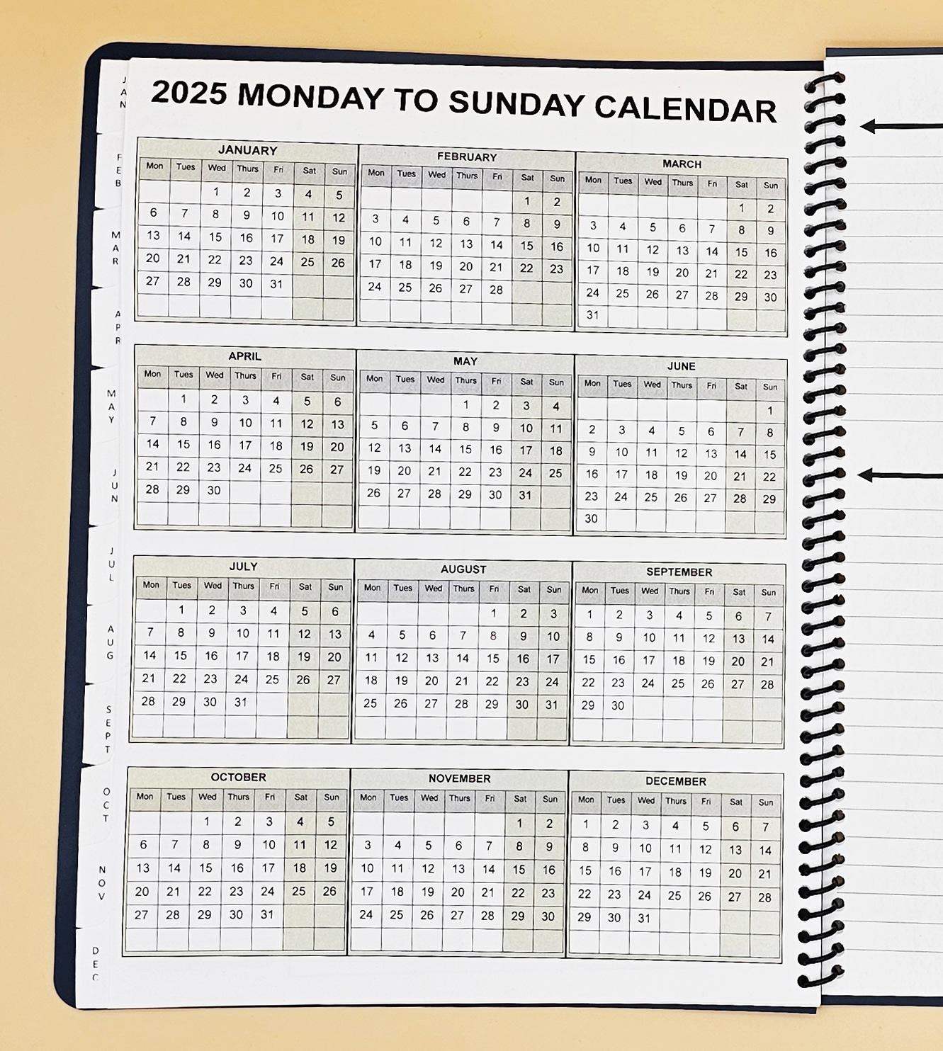 Easily Viewable Full 2017 Calendar for Monday to Sunday Work Weeks.