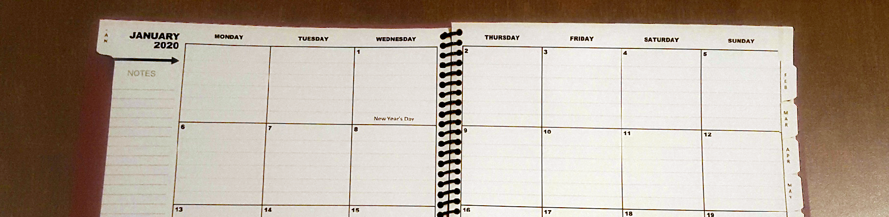 monday to sunday calendar