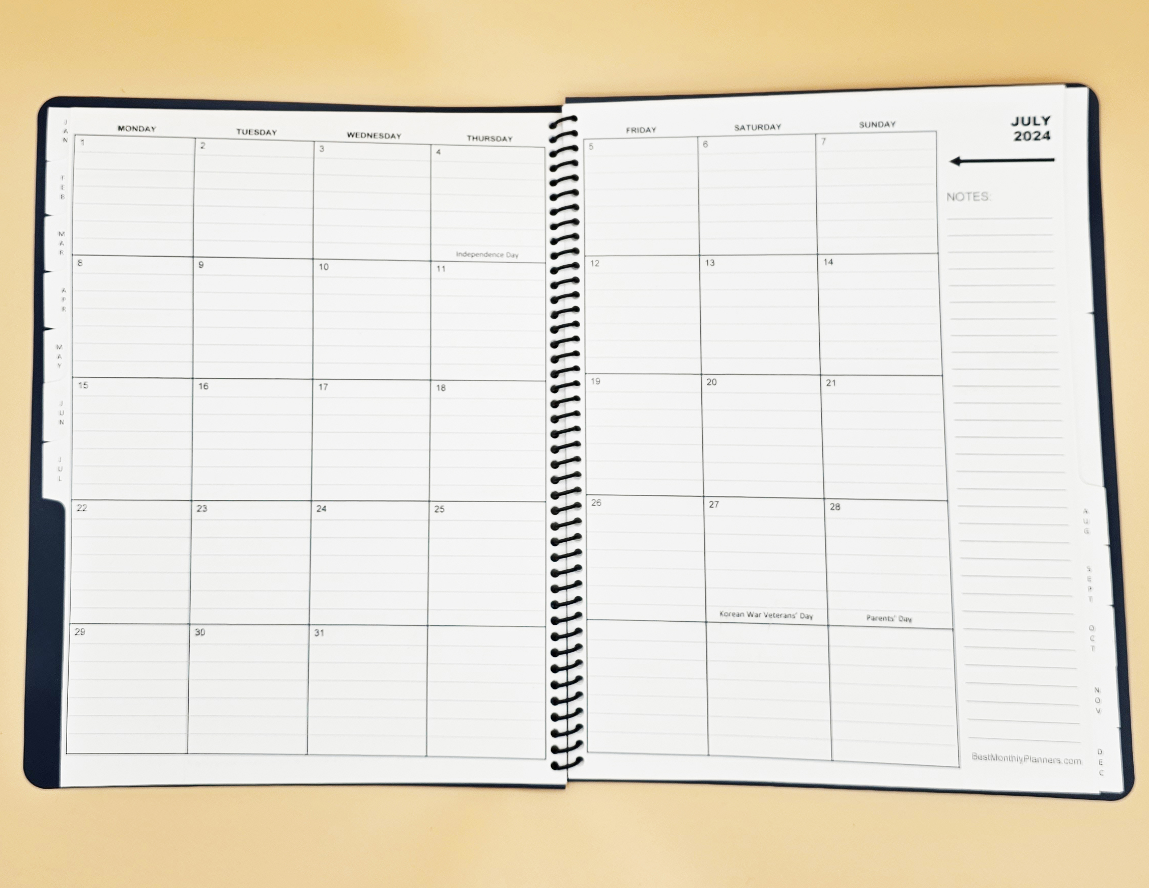 Best Monthly Planners Organizational Calendar - Open Page View of a Spiral Bound Planning Calendar